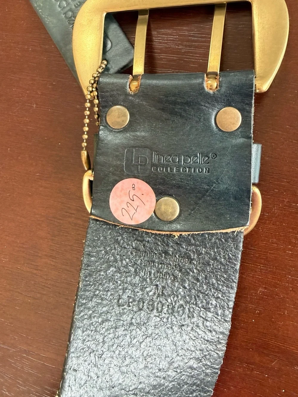 Linea Pelle Black Leather Belt with Gold-Tone Buckle